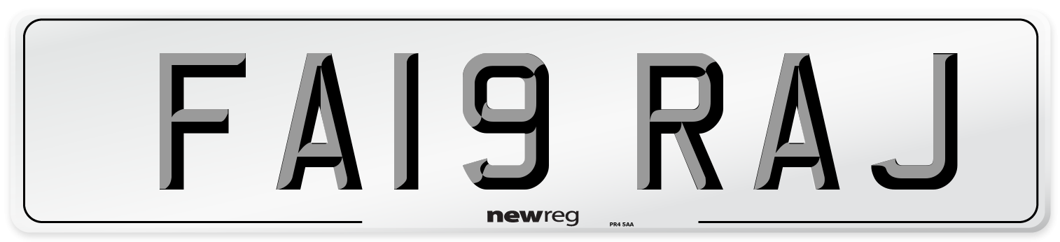 FA19 RAJ Number Plate from New Reg
